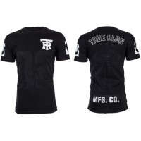 TRUE RELIGION Men T-Shirt MESH FOOTBALL with EMBROIDERED BUDDHA Black